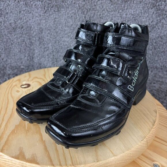 Baldinini Patent Leather Ankle Boots Women 6 / 36 Black Square Toe Made in Italy - Picture 2 of 10